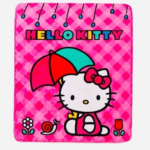 Hello Kitty Sanrio Plush Throw Blanket Rainy Day Kitty OS 50”x 60” Pink Red NEW - Picture 6 of 6